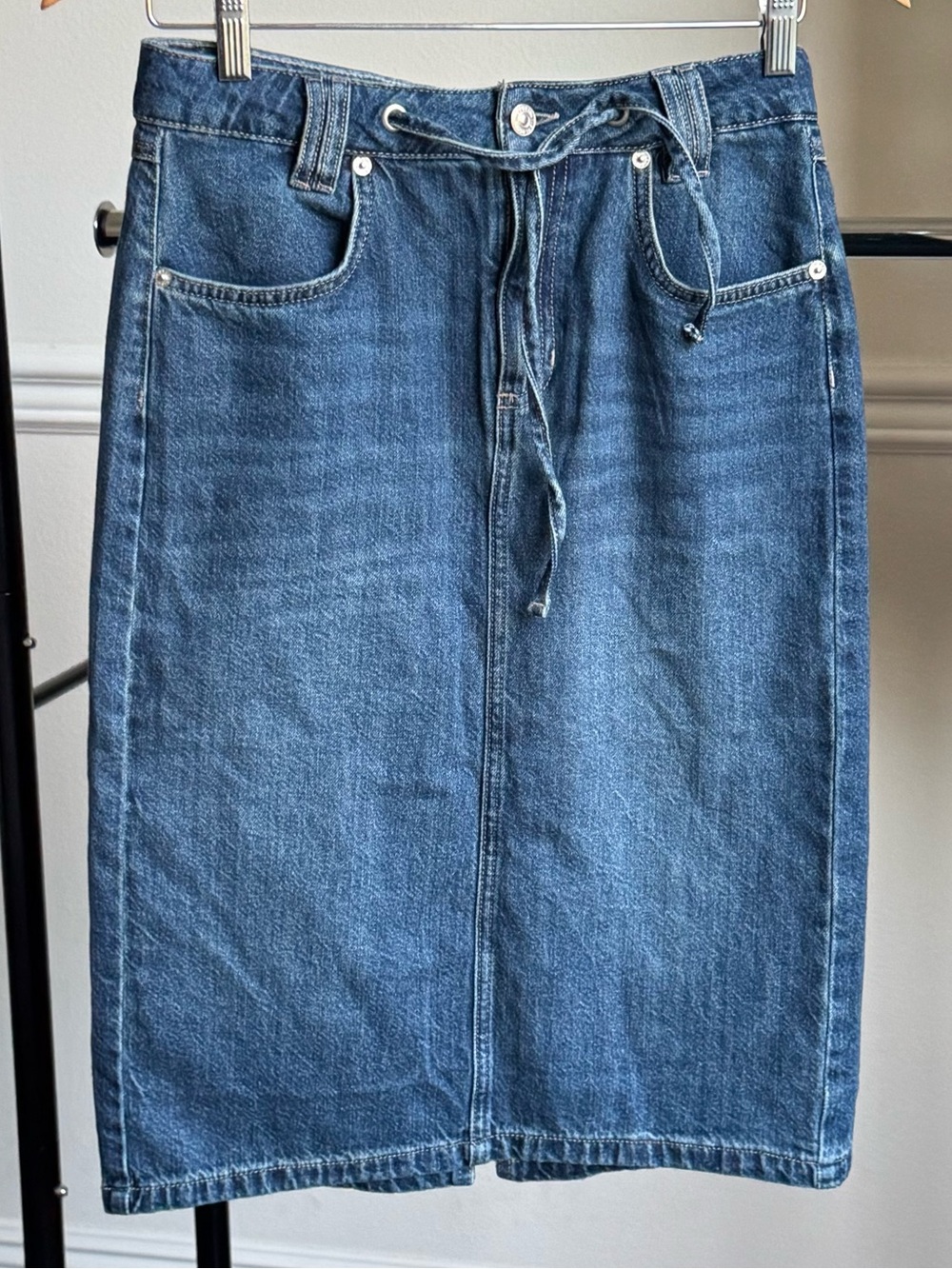 Free People We The Free Stella Denim Column Skirt Nova blue  Size 26 NWOT